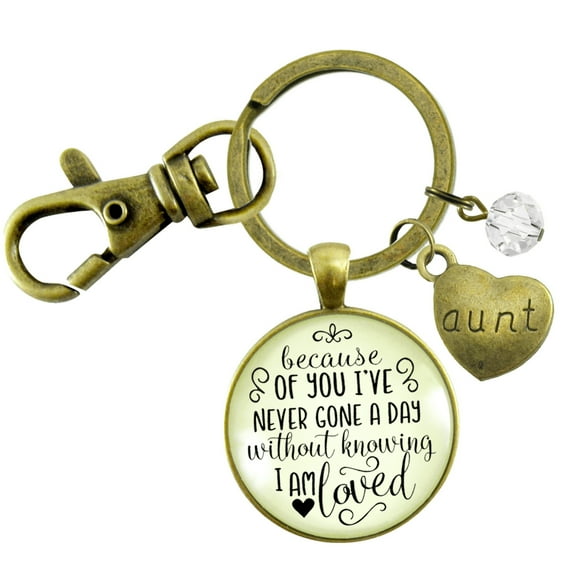 Aunt Gutsy Goodness Bronze Metal Keychain Because Of Your Love Sentimental Gift Family Adult Female Jewelry
