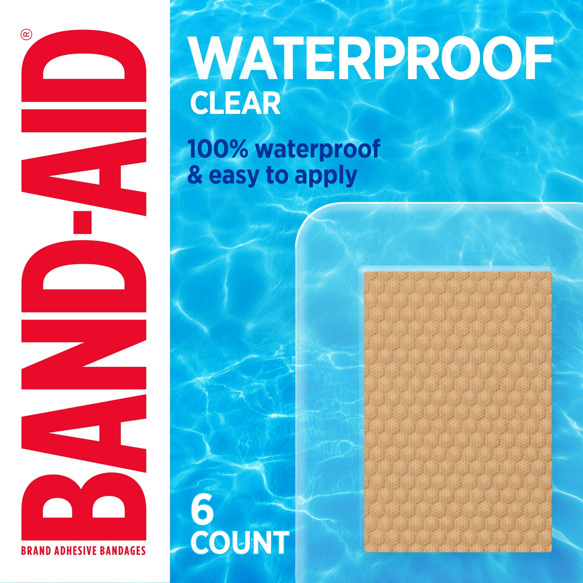 BAND-AID Brand Clear Waterproof Adhesive Bandages, Jumbo, 6 Count