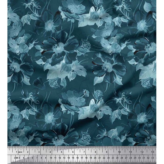 Soimoi Blue Rayon Fabric Leaves & Floral Print Fabric by The Yard 56 Inch Wide