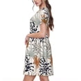 thumbnail image 2 of Picia Tropical Leaves Pattern Women's Short Sleeve Summer Dress Pleated Loose Swing Knee Length Short Sleeve Swing Dresses, 2 of 6