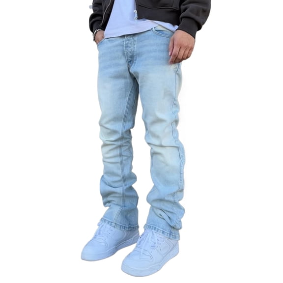 Reppunk Men's Vintage Light Wash Stacked Flare Bootcut Jeans, Loose Straight Stacked Denim Trousers, Business Casual Versatile Office Daily Commute Pants