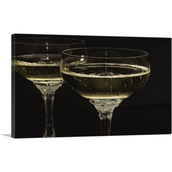 ARTCANVAS Champagne Glasses Restaurant decor Canvas Art Print - Size: 26" x 18" (0.75" Deep)