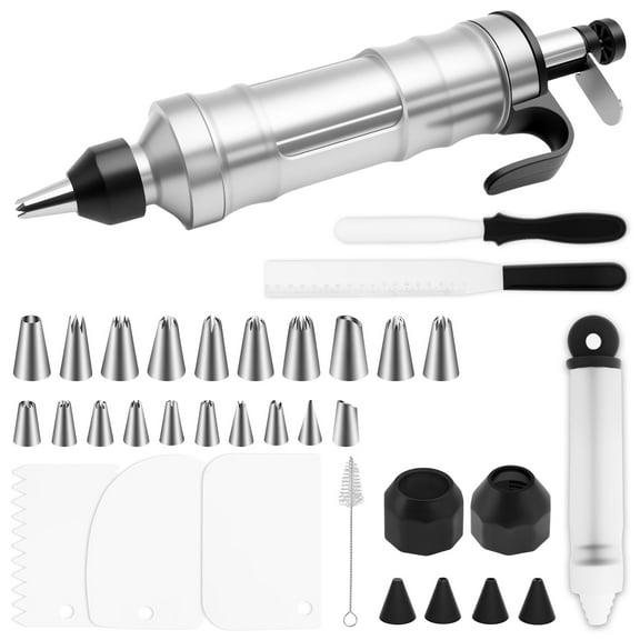 Ikoopy Non Stick Stainless Steel Frosting Piping Kit for Cupcakes Pastries Wear Resistant Versatile Cake Decorating Syringe Kit for Beginners or Professionals