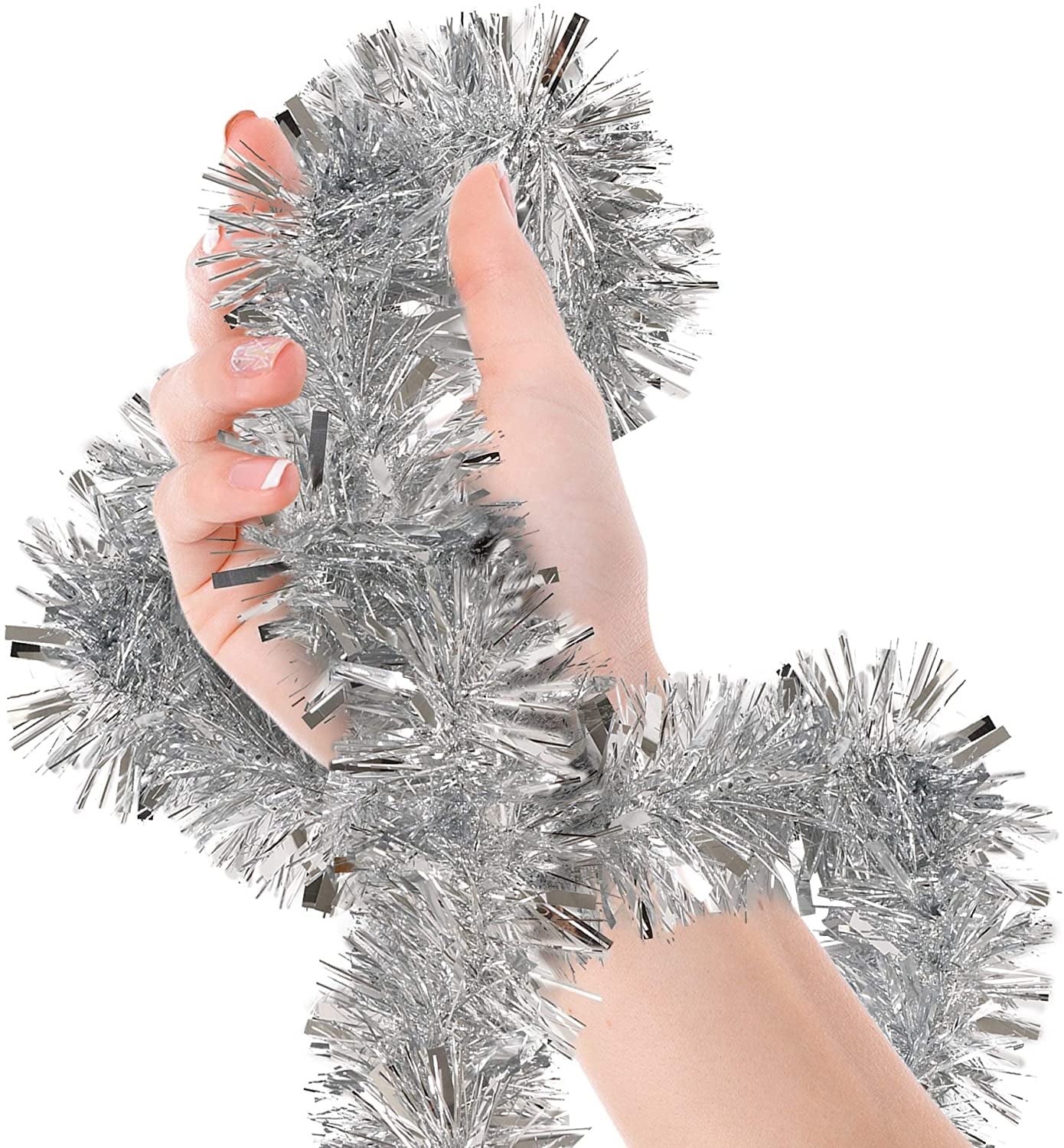 Christmas Silver Tinsel Garland Metallic Streamers Celebrate a Holiday