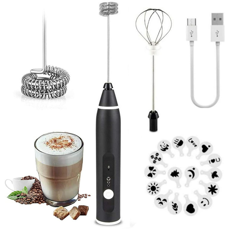 Milk Frother Handheld, USB Rechargeable Milk Foam Maker with 2 Stainless Whisks, Mini Blender Mixer 3 Speeds Adjustable for Coffee, Latte, Cappuccino