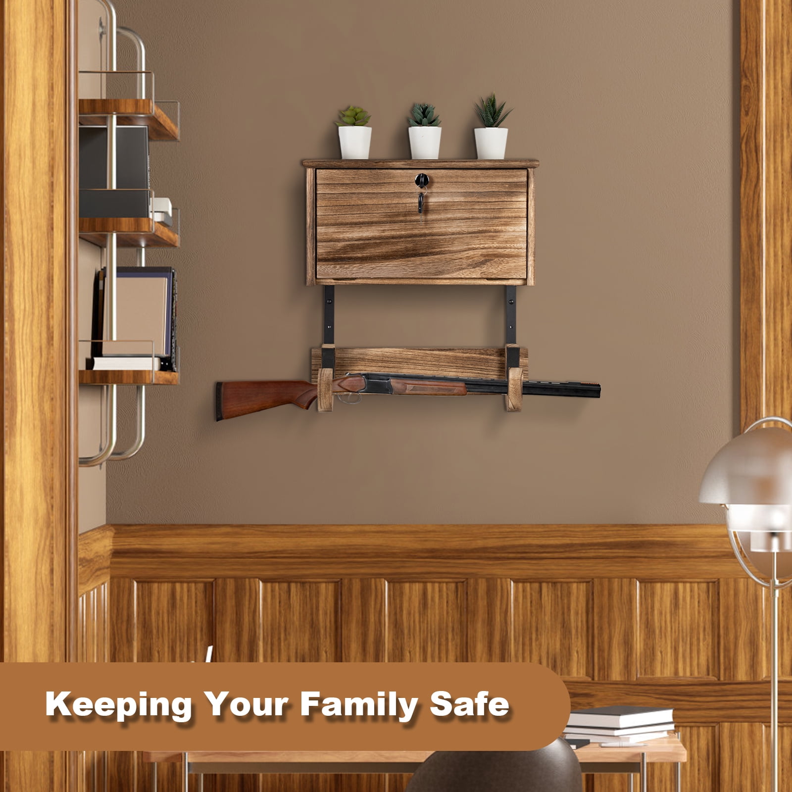 Gun Rack Wall Mount Hold Up Displays, Horizontal Gun Racks for Wall, Gun Hardwood Hanger, brown