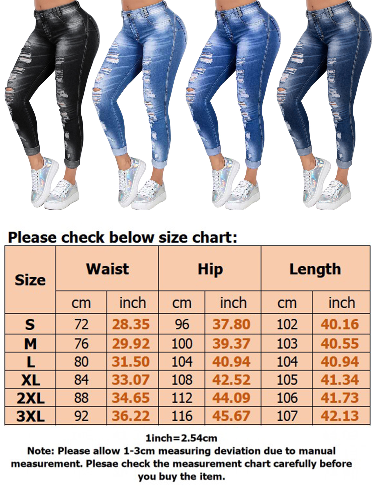Ripped Distressed Jeans For Women Mid Rise Skinny Slim Fit Jeans Ladies Cut Denim Trouser Pants For Juniors - image 2 of 3