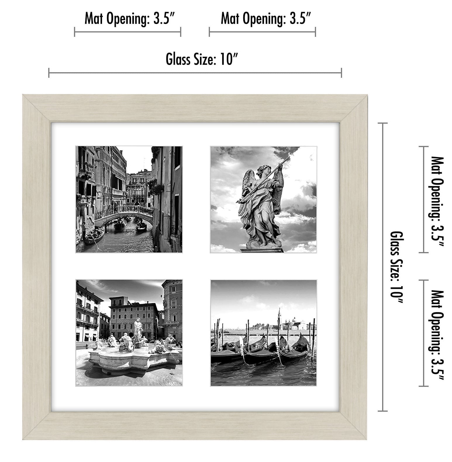 10x10 Collage Picture Frame in Light Wood With Four 4x4 Inch Openings - Composite Wood with Shatter Resistant Glass - Horizontal and Vertical Formats for Wall