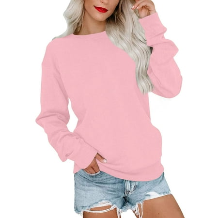 

EHTMSAK Pullover Sweatshirts with Pockets for Women Red Pullover Jacket Solid Maternity Long Sleeve Shirt Navy Blue Pullover Hoodie Pink M