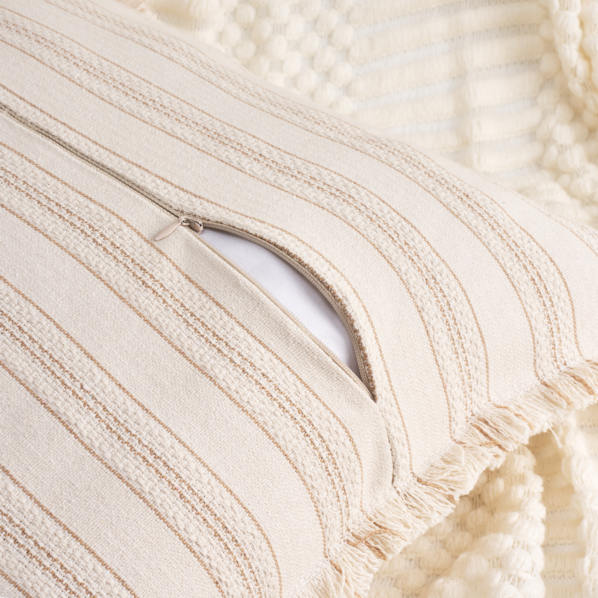 Unique Bargains Pack of 2 Striped Throw Pillow Covers with Tassel Edge Khaki