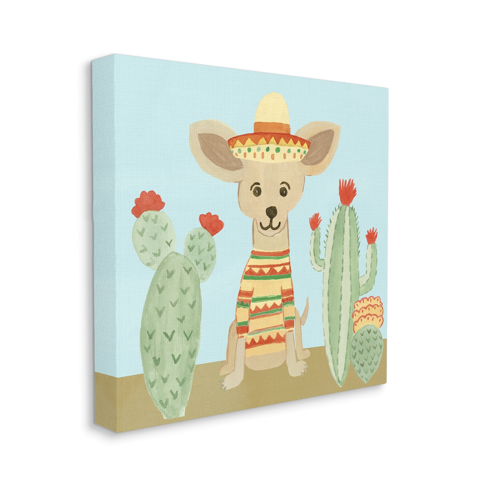 Stupell Industries Small Chihuahua Dog Sombrero Desert Cactus Plants, 17 x 17, Design by Heather Strianese