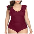 thumbnail image 1 of Huesdet One Shoulder One Piece Swimsuit for Women Tummy Control Bathing Suits Modest Full Coverage Keyhole Swimwear[RD4,L], 1 of 6