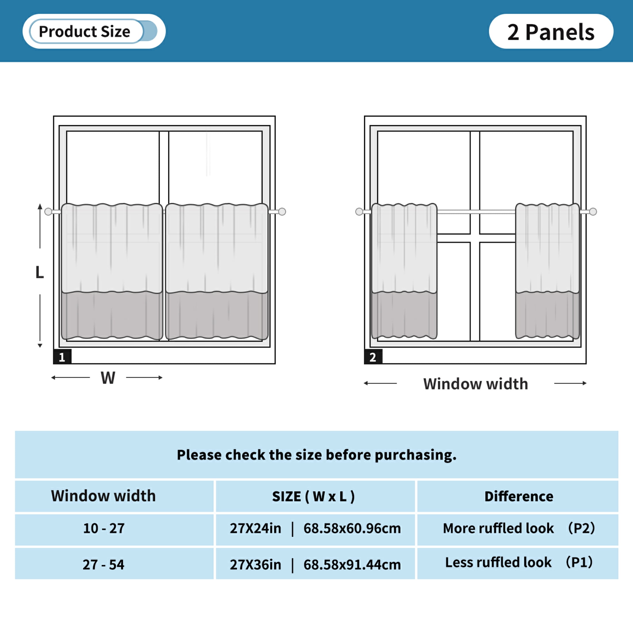Sketched Grass 27"x36" Linen Look Cafe Curtain Set with Privacy and UV Protection