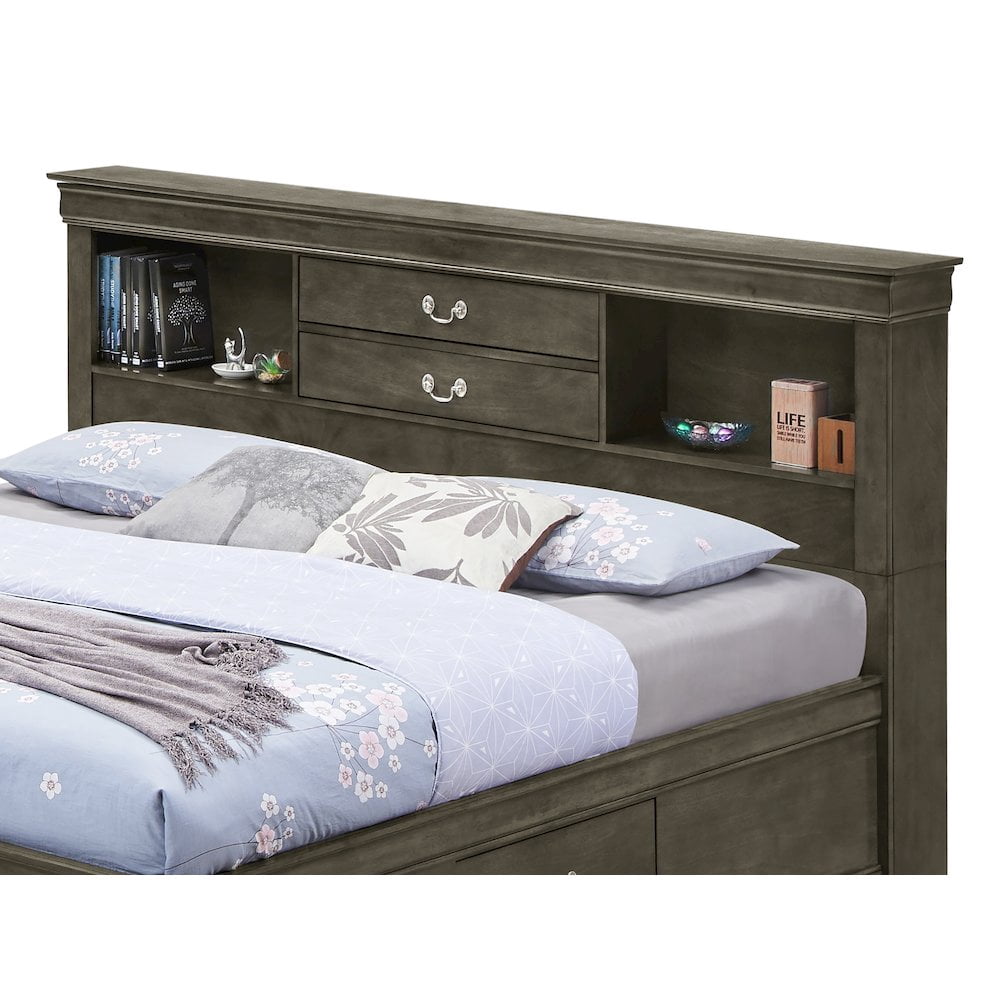 Glory Furniture Louis Phillipe Full Storage Bed in Gray Color