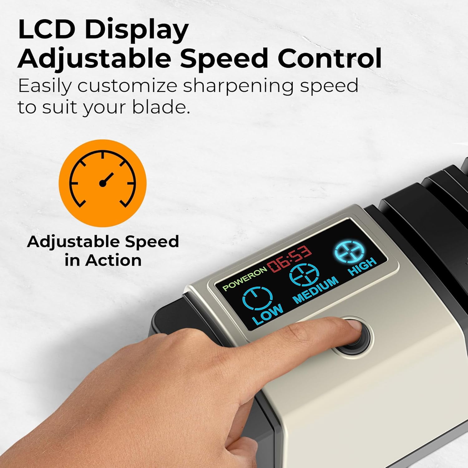 Electric Knife Sharpener with LCD Display, 5-in-1 Professional Sharpener Adjustable Speed  Wheel Ceramic Rod for Kitchen Knives Scissors Gold