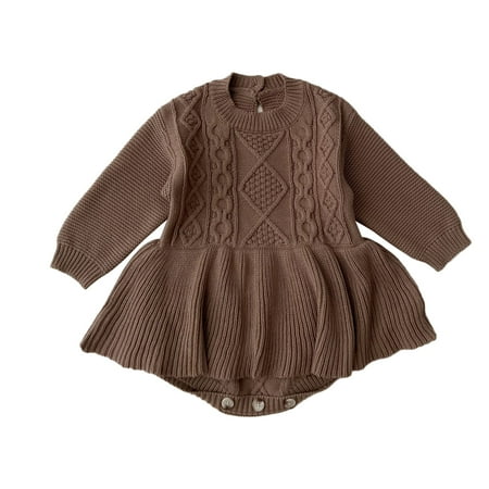 

Baby Girls Solid Spring Winter Long Sleeve Knit Sweater Romper Bodysuit Dress Clothes