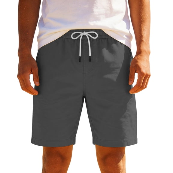 YLSDY Men's Summer Elastic Drawstring Waist Straight Leg Athletic Shorts, Breathable Fabric Outdoor Casual Shorts with Pockets Dark Gray S