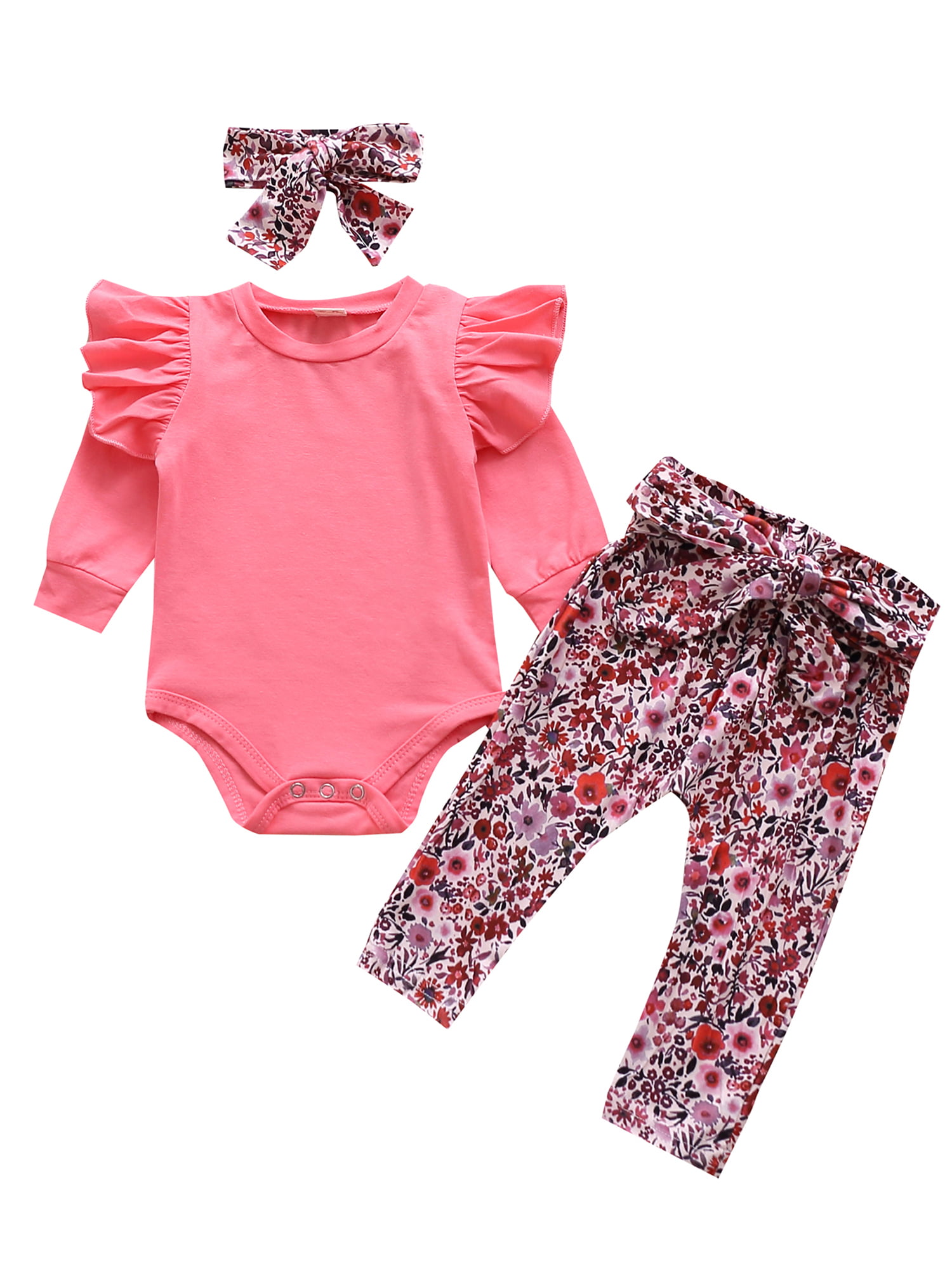 3PCS Set Toddler Kid Baby Girl LongSleeve Romper Top+Floral Pants Outfit Clothes 