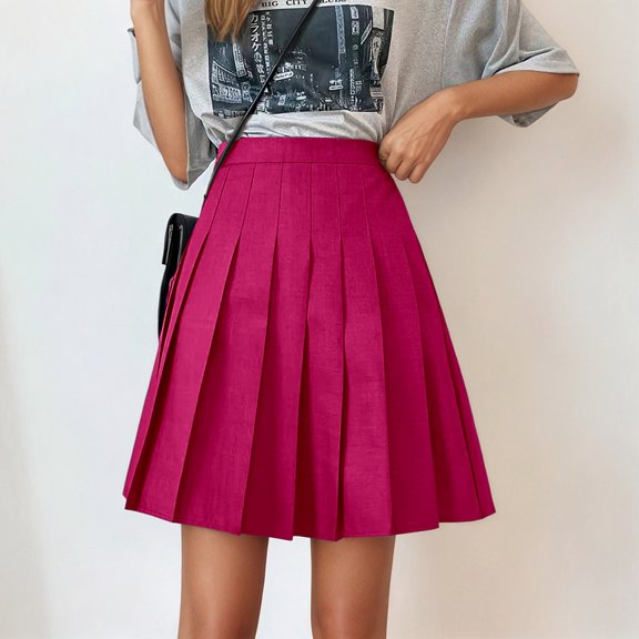 Tennis Skirts for Women Summer Elegant Everyday Skirt for Women High Rise Pleated Mid Length Solid Color A-Line Classic Bottom Wear for Daily Red L