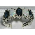 thumbnail image 3 of LBG British Made 18k White Gold Natural Sapphire & Opal Womens Eternity Ring - 33 size options - Size 11, 3 of 7