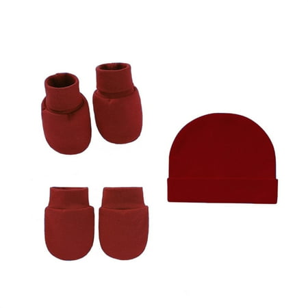 

DNDKILG Baby Toddler Ski Winter Beanie Newborn Infant Knitted Hat with Glove Socks Cap for Girl Boy Deep Red 0-12M