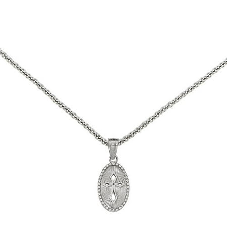 14kt White Gold Polished Small Cross Medal Pendant