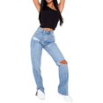 thumbnail image 2 of Vedolay Women's Pants 2023 Women Mid Waisted Denim Jeans Stretch Button Straight Pants Blue,C, 2 of 5