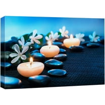 wall26 Canvas Print Wall Art Black Zen Massage Stones and Lit Candles Nature Wilderness Photography Realism Chic Scenic Relax/Calm Multicolor for Living Room, Bedroom, Office - 32"x48"