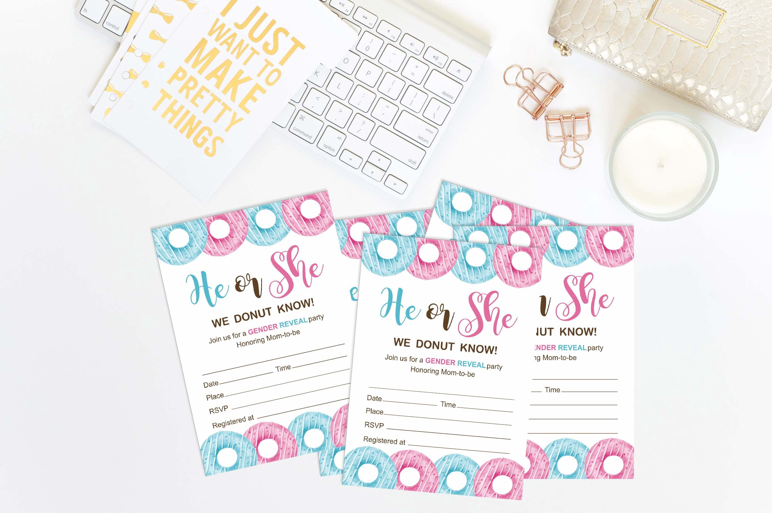 Inkdotpot 30 Fill In StyleBaby Shower Invitation Cards Donuts He Or She Gender Reveal Blank Invites