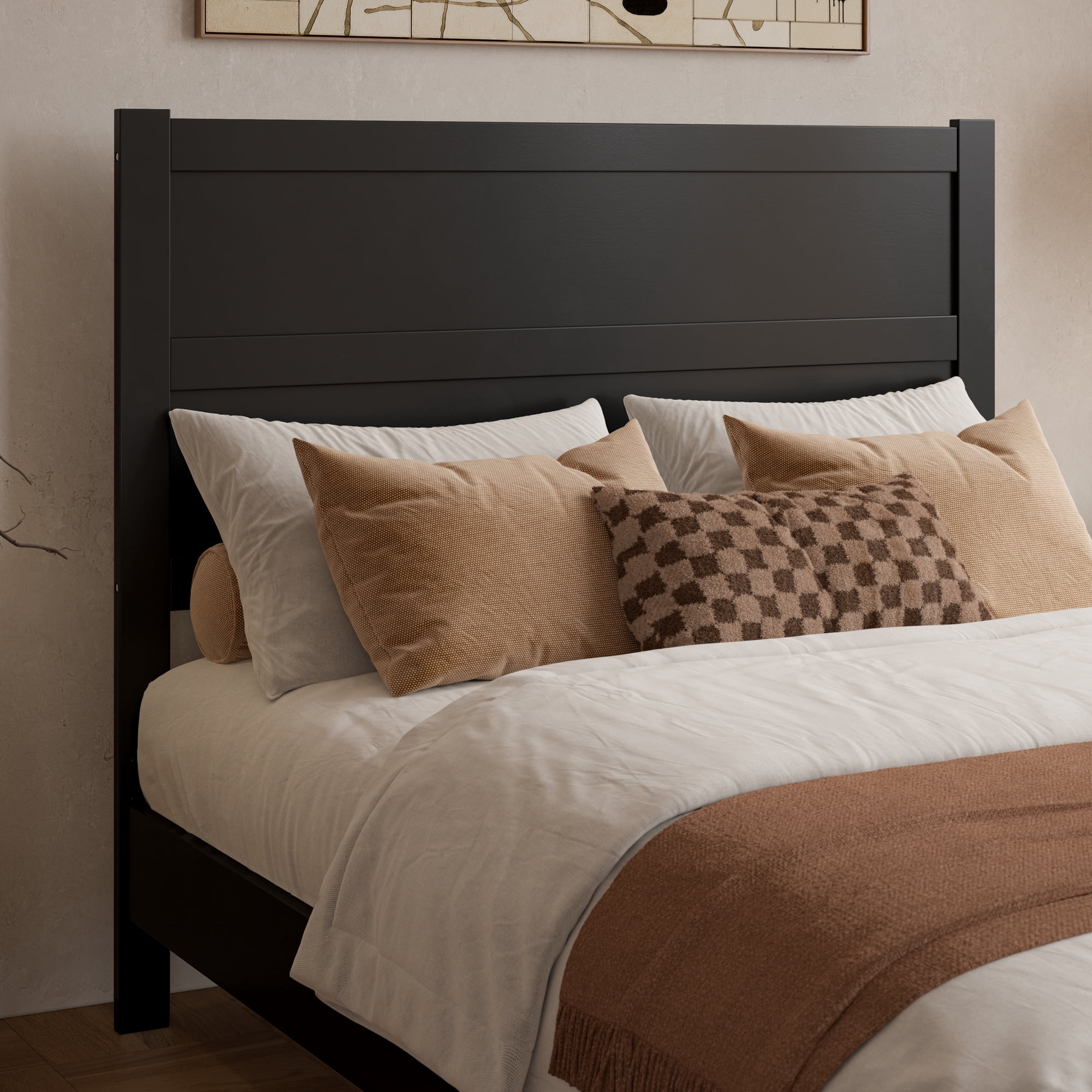 AFI Aveline Full Modern Panel Wood Headboard, Black