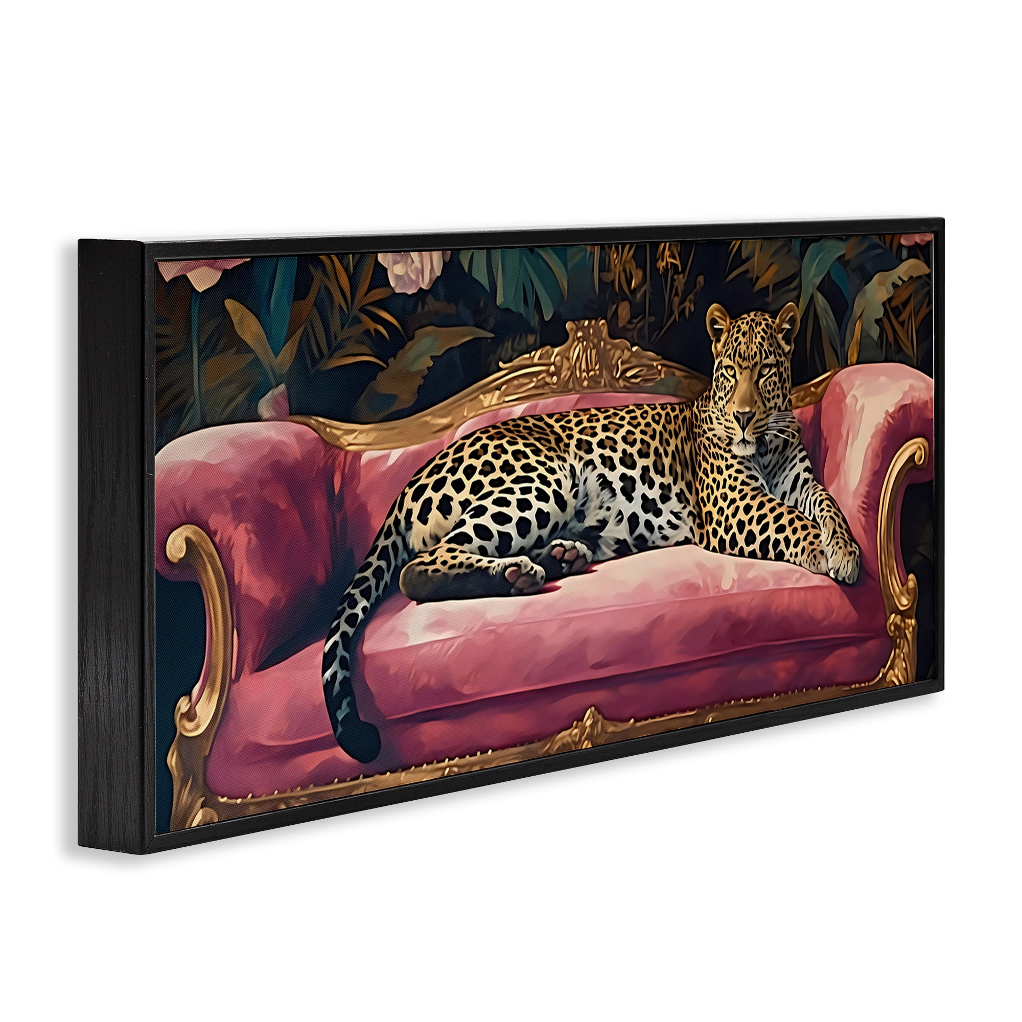 Stupell Industries Regal Relaxation Leopard on Pink Black Framed Giclee Art, design by Creative Studio