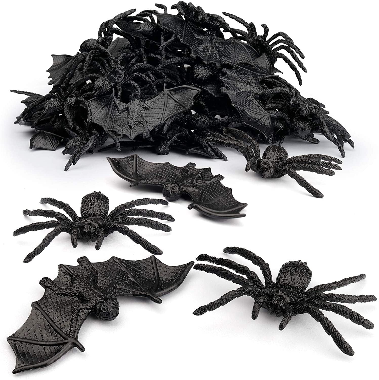 Coogam 48PCS Halloween Spiders Bats Party Favor Decorations Set of 24 Realistic Spiders and 24 Plastic Bats, Small Size Hallowmas Prank Props Supplies Kid Gift Joke Toy Home Decor