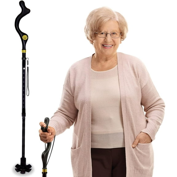 Posture Cane for Men & Women - Walking Canes for Seniors, Folding Cane, Walking Stick Made w/Heavy-Duty Aluminum, Ergonomic Campbell Handle, Rubber Traction Tip, Elderly Assistance Products