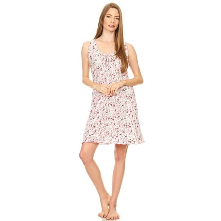 1901 Womens Nightgown Sleepwear Cotton Pajamas - Woman Sleeveless Sleep Dress Nightshirt
