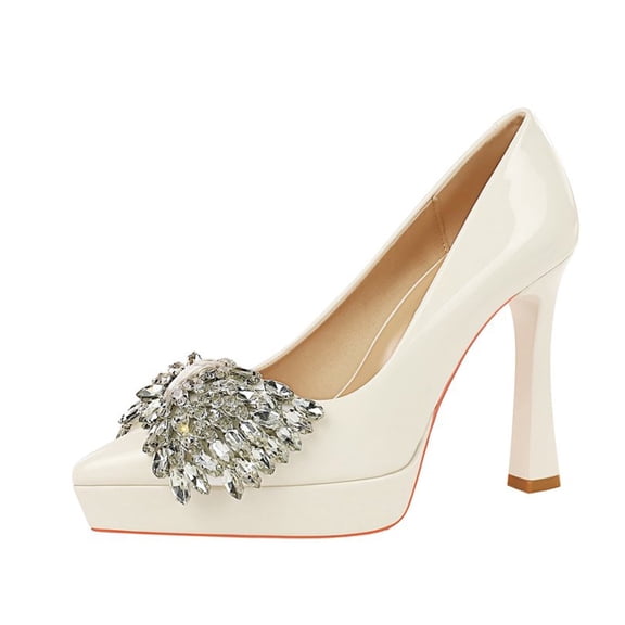 High Heels for Women Stiletto Pointed Toe Pumps 12CM Sexy White Diamante Bowknot Ladies Wedding Shoes for Bride Prom Party