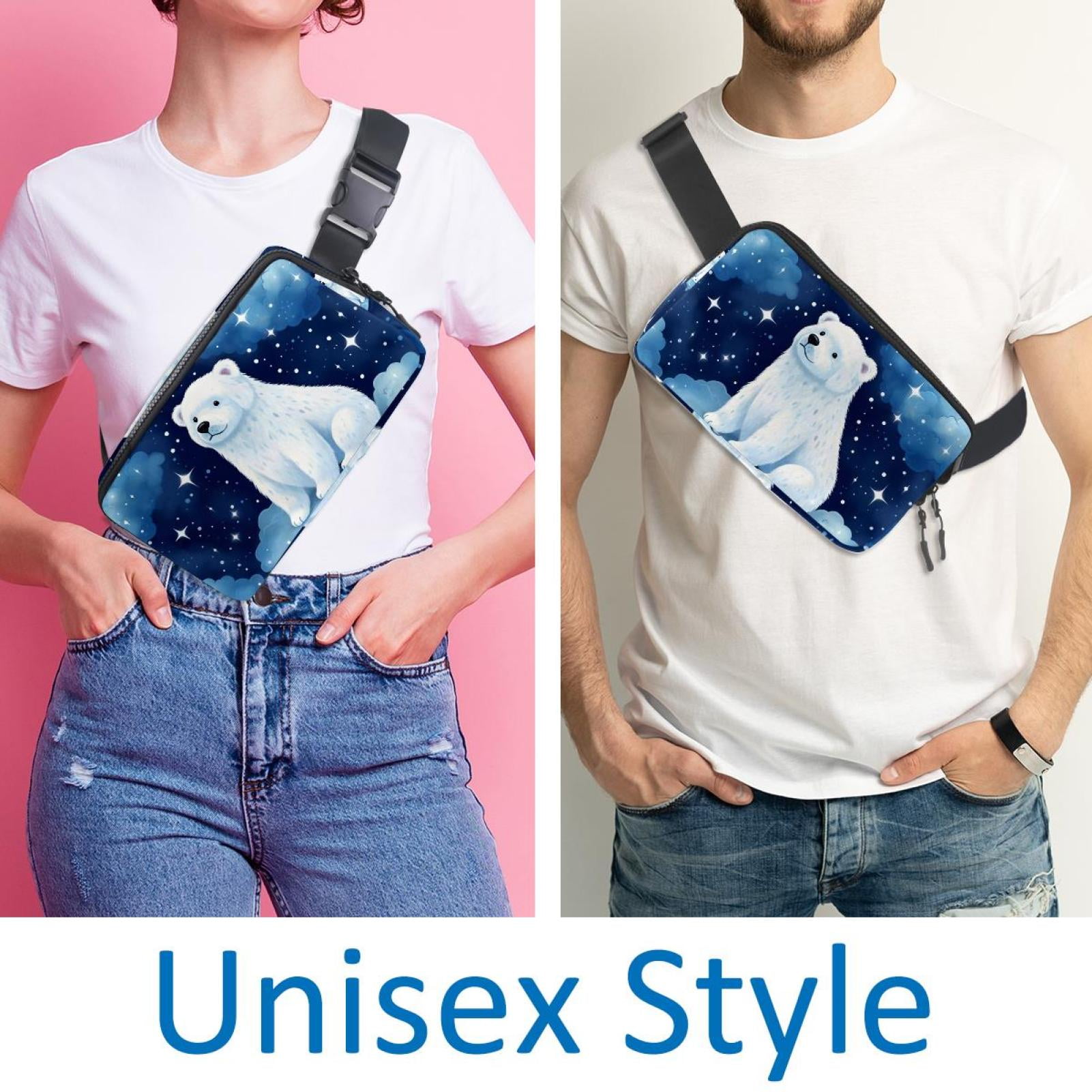 Starry sky polar bear Adjustable Lightweight Waist Bag with Extension Strap - Unisex Crossbody Bag Running Belt