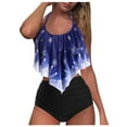 thumbnail image 4 of Women Vintage Swimsuit Two Piece Retro Halter Ruched High Waist Print Bikini Set Snowflake Print Overlay Christmas Tankini Swimsuit, 4 of 6