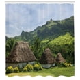 thumbnail image 3 of Fiji Shower Curtain, Traditional Houses of Navala Village Viti Levu Island Outdoor Scene, Fabric Bathroom Set with Hooks, 69W X 75L Inches Long, Olive Green and Multicolor, by Ambesonne, 3 of 3