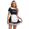 thumbnail image 2 of IEFIEL Womens French Maid Uniform Halloween Cosplay Costume Patent Leather Doll Collar A-line Dress Black 3XL, 2 of 7