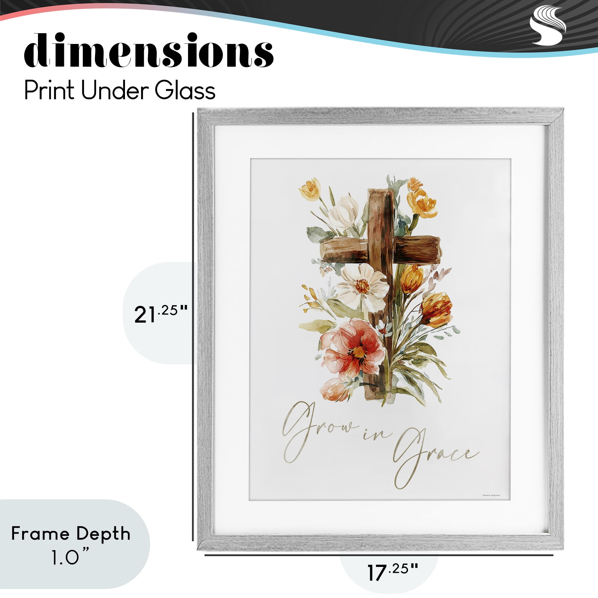 Stupell Industries Grow In Grace Cross Gray Framed Print Under Glass, design by Svetlana Aleynikova