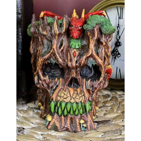 Forest Ent Treant Skull with Dragon Statue 5.5'L Greenman Dungeons and Dragons