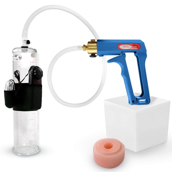 LeLuv® Maxi Penis Pump w/ Blue Handle, Clear Hose | Donut | 9" x 2.00" Vibrating Cylinder
