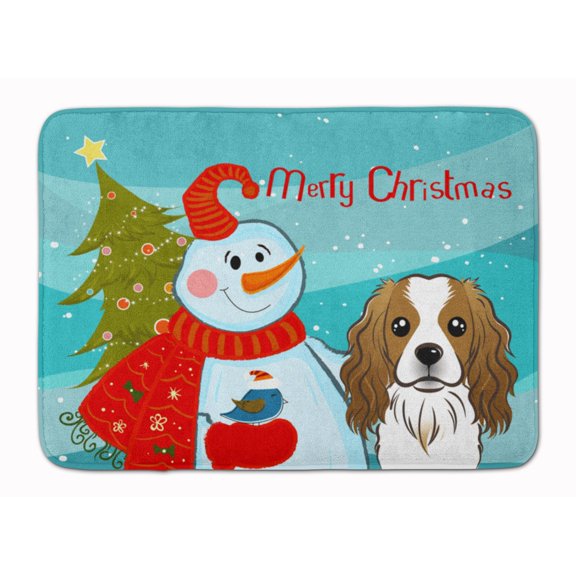 Snowman with Cavalier Spaniel Machine Washable Memory Foam Mat
