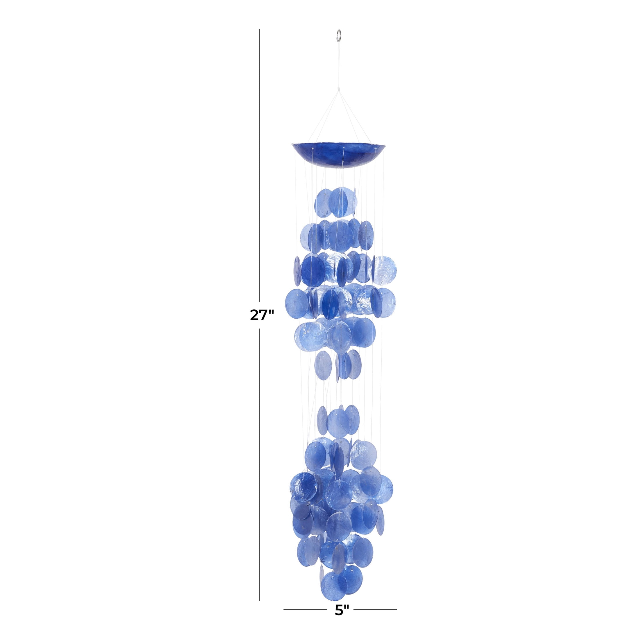 DecMode 27" Blue Capiz Shell Waterfall Geometric Windchime
