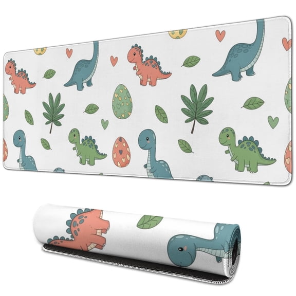 Long Mouse Pads for Desk,White Cartoon Dinosaurs Eggs Hearts Desk Mats on Top Of Desks, Desk Mouse Pad Extra Large with 3mm Non-Slip Base and Stitched Edge for Gaming,Work,Home 31.5"x11.8"
