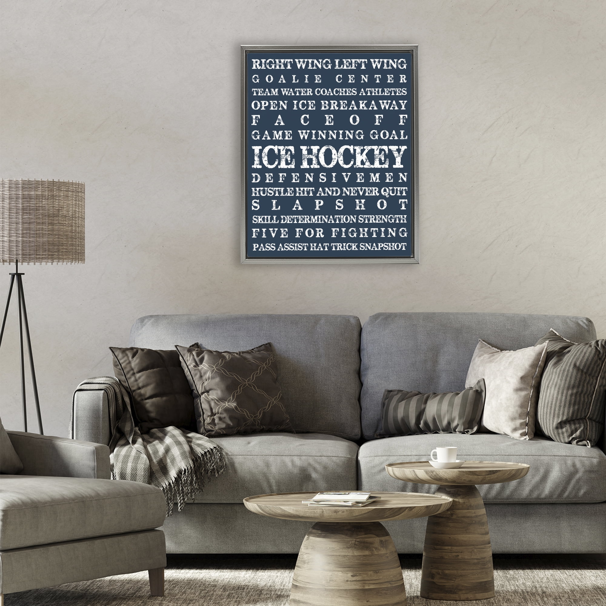 Stupell Industries Ice Hockey Expressions Gray Framed Floater Canvas Wall Art, design by Melody Hogan