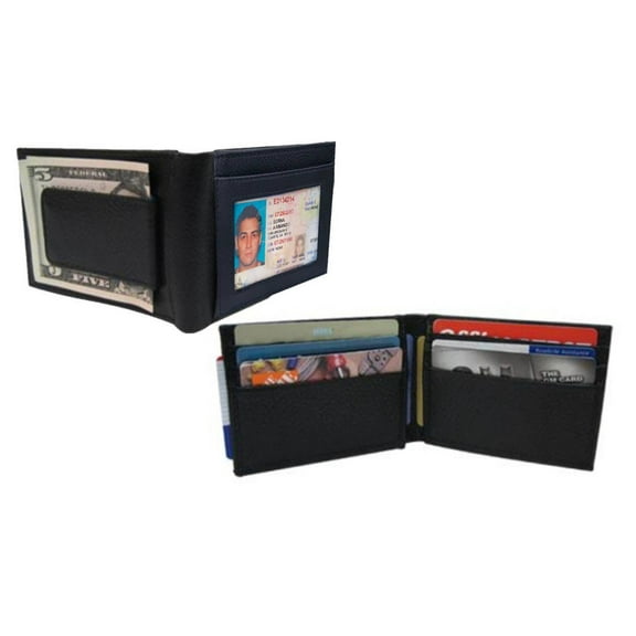 RFID Blocking Black Leather Mens Magnetic Money Clip Bifold Wallet ID Badge 7 Credit Card Holder