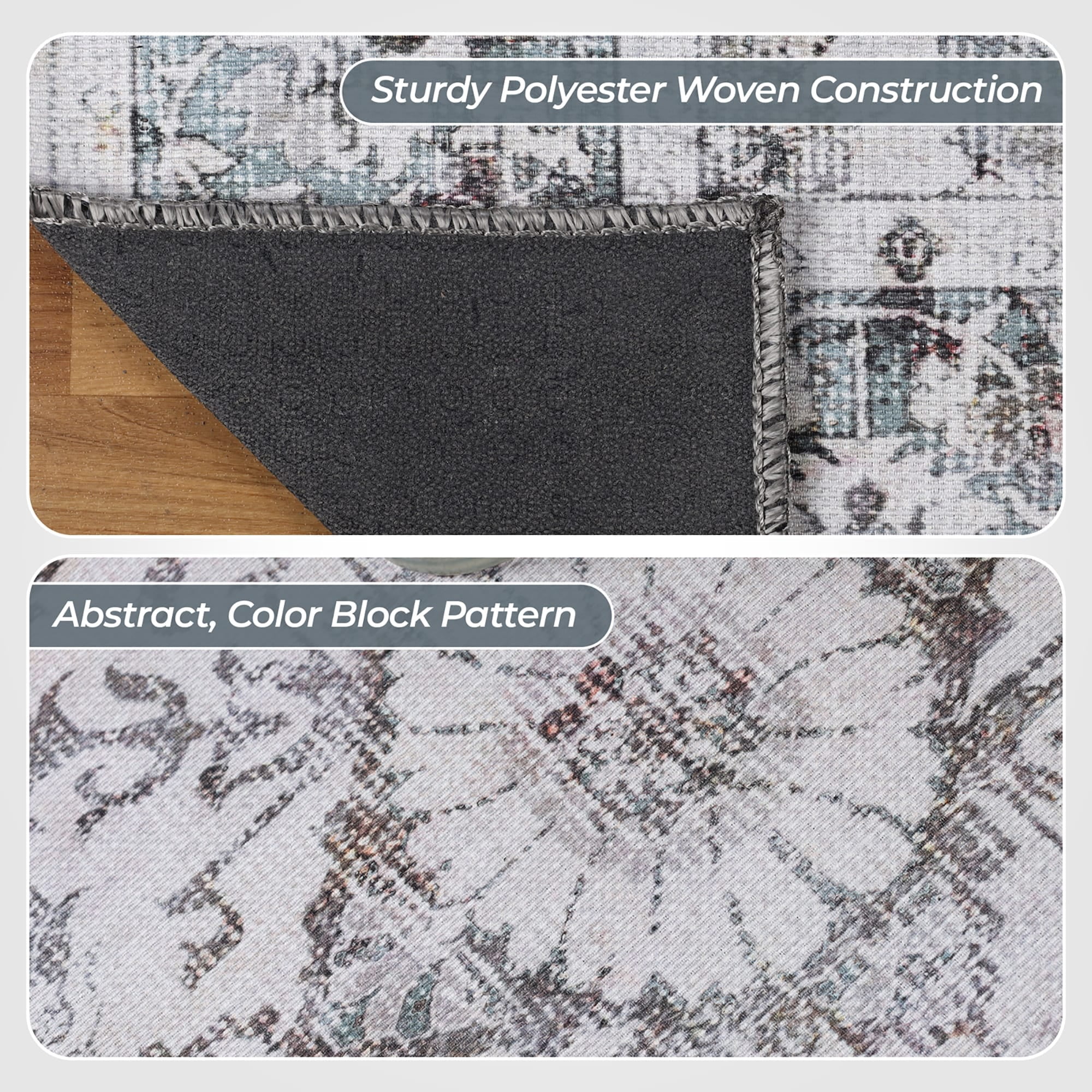 Superior Floral Scroll Border Washable Indoor Area Rug, 3' 6" x 5' 6", Gray