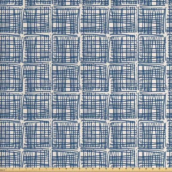 Ambesonne Ethnic Fabric by the Yard Upholstery, Striped Hippie Tile, 2 Yards, Navy Blue and Cream