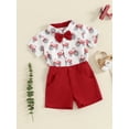 thumbnail image 3 of Suealasg Toddler Baby Boy Gentlemen Suit Outfits 1T 2T 3T 4T 5T Short Sleeve Tractor Print Down Collar Bowtie Shirt and Shorts Sets 2Pcs Summer Formal Wear for Kids Boy, 3 of 7